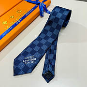 Okify Louis Vuitton Damier Dark Blue Jacquard Silk Tie  - 4