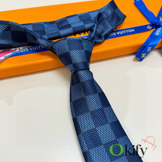 Okify Louis Vuitton Damier Dark Blue Jacquard Silk Tie  - 1