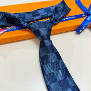 Okify Louis Vuitton Damier Dark Blue Jacquard Silk Tie  - 1
