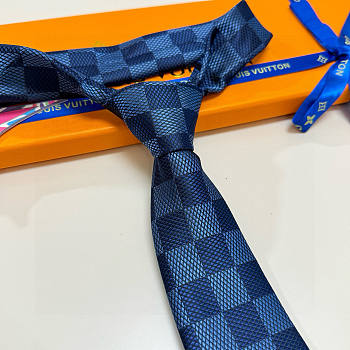 Okify Louis Vuitton Damier Dark Blue Jacquard Silk Tie 
