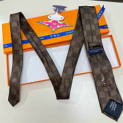 Okify Louis Vuitton Damier Brown Jacquard Silk Tie  - 3