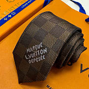 Okify Louis Vuitton Damier Brown Jacquard Silk Tie  - 2