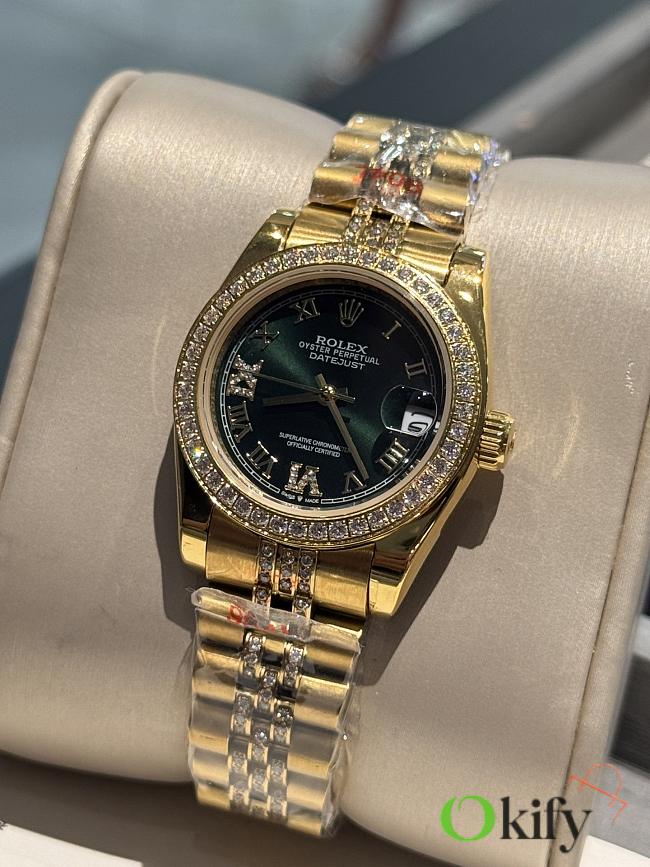 Okify Rolex Datejust Gold Watch For Women In Green 31mm - 1