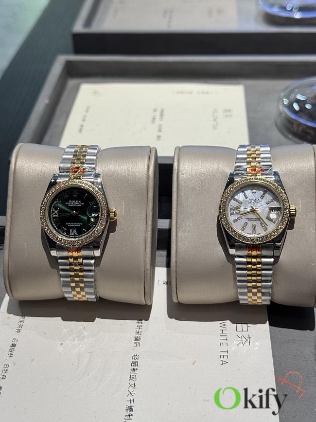 Okify Rolex Datejust Silver And Golf Watch For Women In White/Green 31mm - 1
