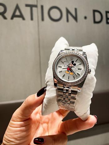 Okify Rolex Mickey Slip Silver Watch In White 31mm