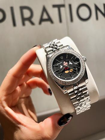 Okify Rolex Mickey Slip Silver Watch In Black 31mm