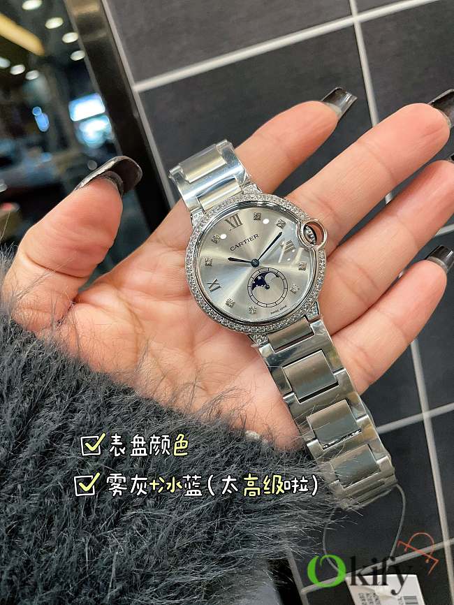 Okify Cartier Ballon Bleu Silver Watch With Diamond 36mm - 1
