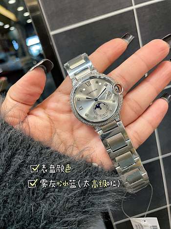 Okify Cartier Ballon Bleu Silver Watch With Diamond 36mm