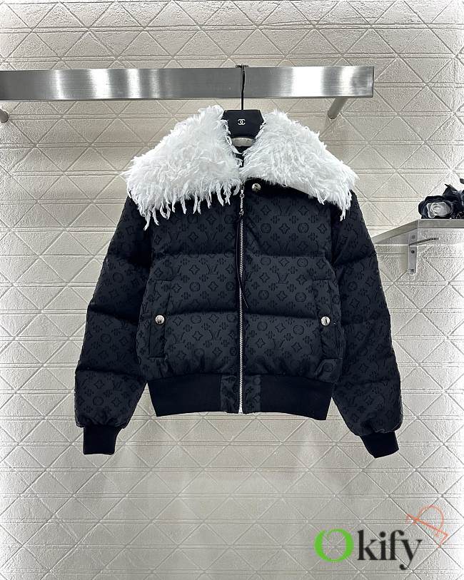Okify Louis Vuitton Fur Collar Jacquard Down Jacket Unisex - 1