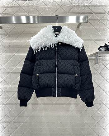 Okify Louis Vuitton Fur Collar Jacquard Down Jacket Unisex