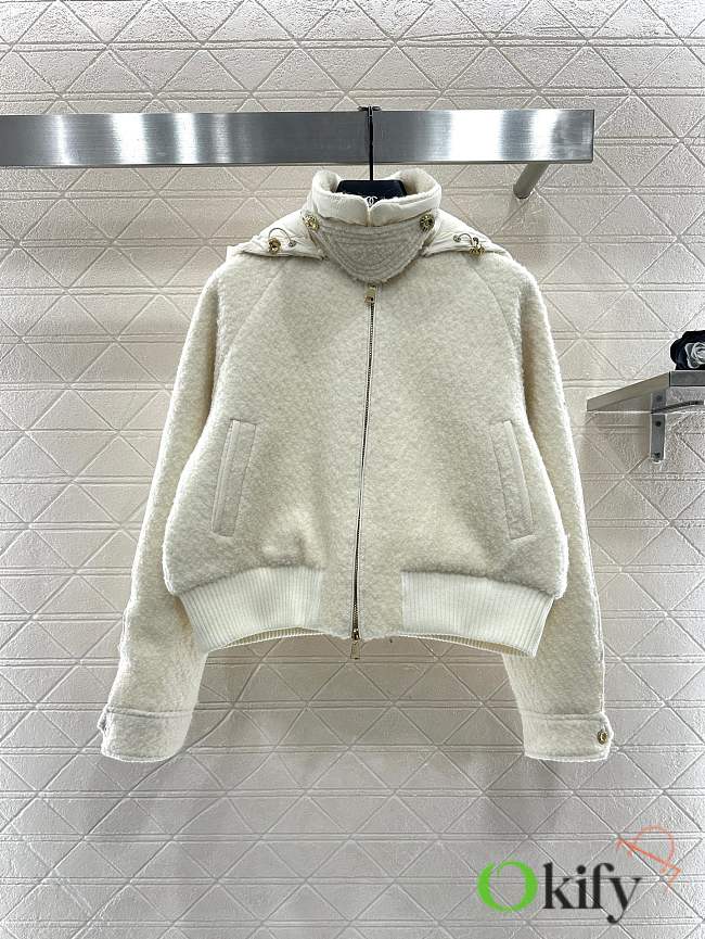 Okify Moncler White Wool Down Jacket With Detachable Hood - 1