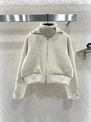 Okify Moncler White Wool Down Jacket With Detachable Hood - 1