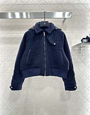 Okify Moncler Dark Blue Wool Down Jacket With Detachable Hood - 6