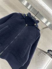 Okify Moncler Dark Blue Wool Down Jacket With Detachable Hood - 4