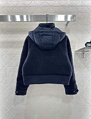 Okify Moncler Dark Blue Wool Down Jacket With Detachable Hood - 2