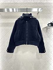 Okify Moncler Dark Blue Wool Down Jacket With Detachable Hood - 1
