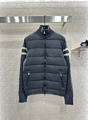 Okify Moncler Gray Stand Collar Paneled Zipper Down Jacket Unisex - 1