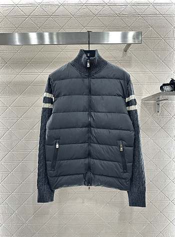 Okify Moncler Gray Stand Collar Paneled Zipper Down Jacket Unisex