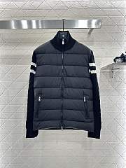 Okify Moncler Black Stand Collar Paneled Zipper Down Jacket Unisex - 1