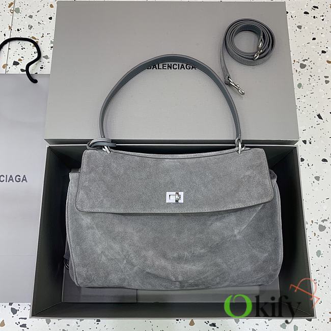 Okify Balenciaga Rodeo Medium Bag In Gray Suede 34x11x24cm - 1