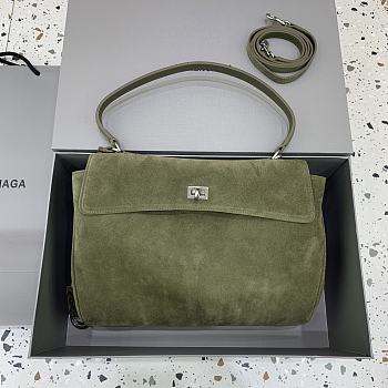 Okify Balenciaga Rodeo Medium Bag In Green Suede 34x11x24cm