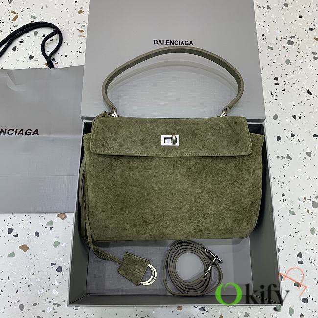 Okify Balenciaga Small Rodeo Bag In Green Suede 29x20x10cm - 1