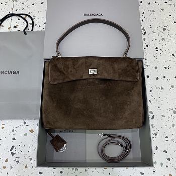 Okify Balenciaga Rodeo Medium Bag In Dark Brown Suede 34x11x24cm