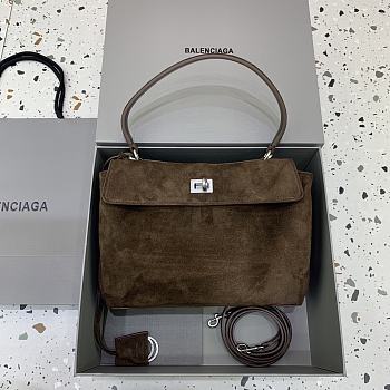 Okify Balenciaga Small Rodeo Bag In Dark Brown Suede 29x20x10cm