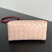 Okify Bottega Veneta Concert Pouch Intrecciato Bag In Light Pink With Red Strap 18.5x11.5x8.5cm - 5