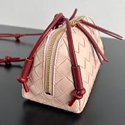 Okify Bottega Veneta Concert Pouch Intrecciato Bag In Light Pink With Red Strap 18.5x11.5x8.5cm - 2