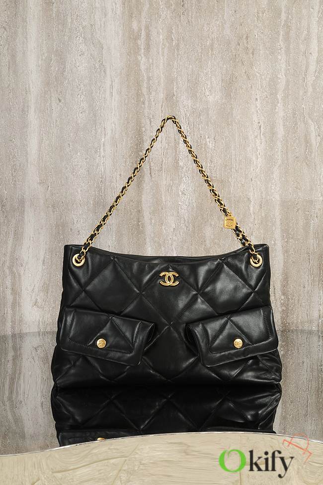 Okify CC 25K Hobo Shopping Bag In Black Lambskin 38x26x11cm - 1