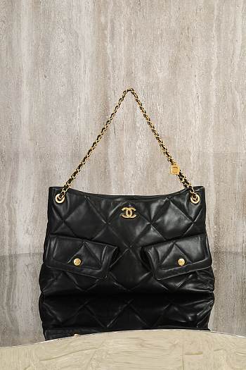 Okify CC 25K Hobo Shopping Bag In Black Lambskin 38x26x11cm