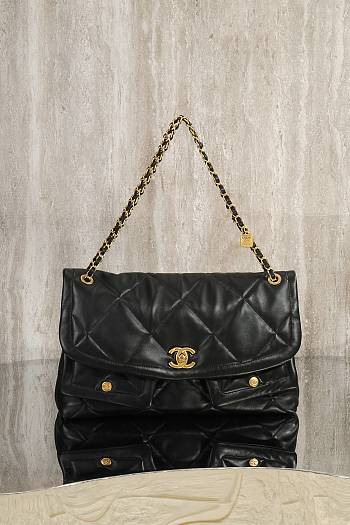 Okify CC 25K Hobo Shopping Bag In Black Lambskin 27x45x10cm