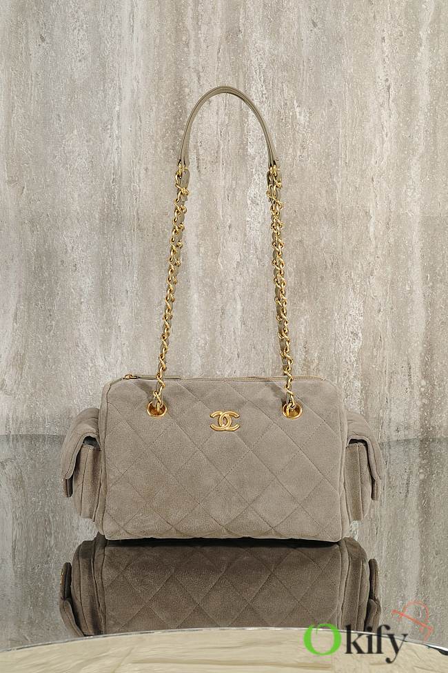 Okify CC 25K Bowling Bag In Gray Suede 15.5x24x11.5cm - 1