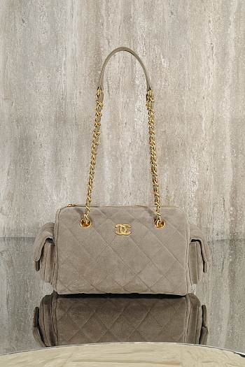 Okify CC 25K Bowling Bag In Gray Suede 15.5x24x11.5cm