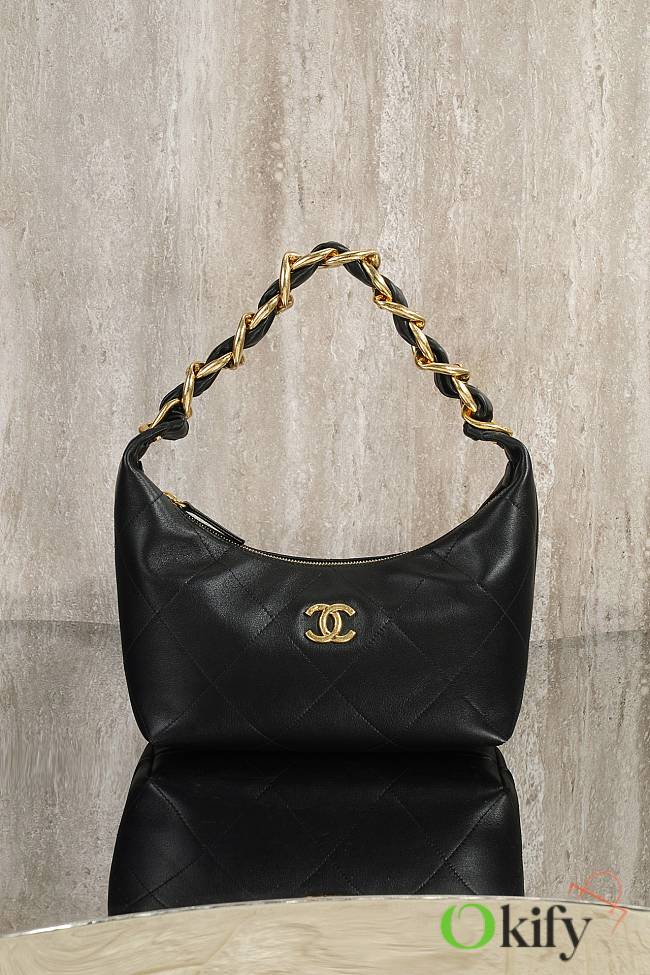 Okify CC 25K Hobo Bag In Black Calfskin 24x28x8cm - 1