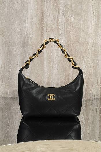 Okify CC 25K Hobo Bag In Black Calfskin 24x28x8cm