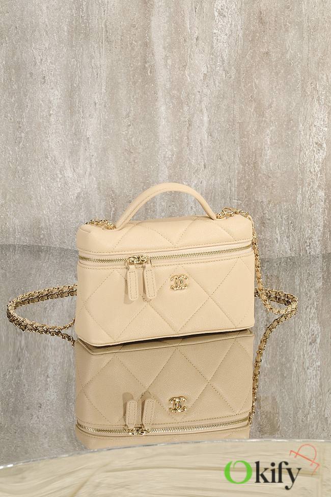 Okify CC Vanity Bag In Beige Caviar 17x19.5x5cm - 1
