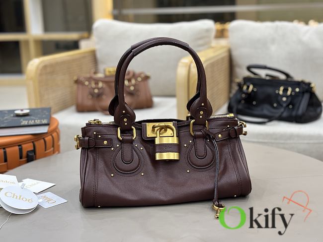 Okify Chloe Paddington Bag In Burgundy Grained Leather 36x18x16cm - 1
