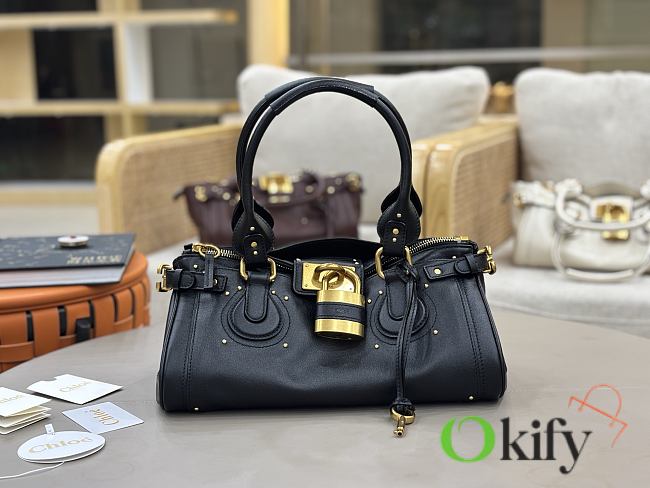 Okify Chloe Paddington Bag In Black Grained Leather 36x18x16cm - 1