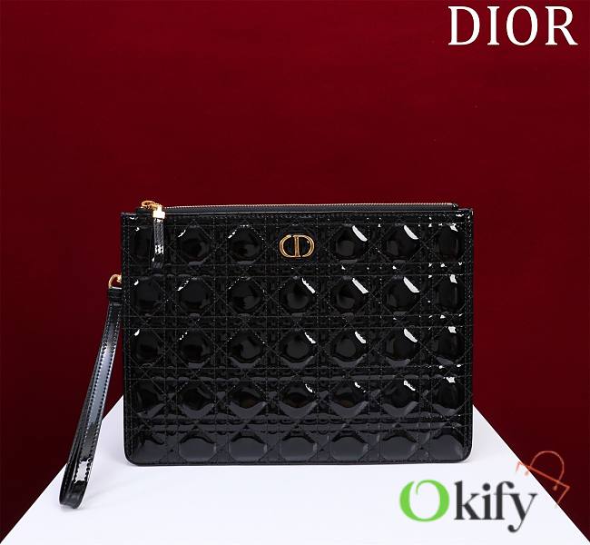 Okify Dior Caro Pouch In Black Patent 30cm - 1