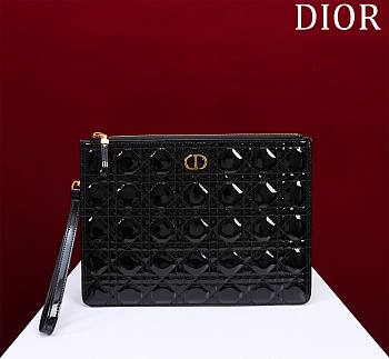 Okify Dior Caro Pouch In Black Patent 30cm