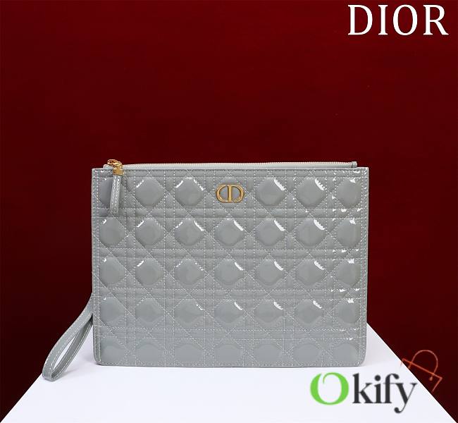 Okify Dior Caro Pouch In Gray Patent 30cm - 1
