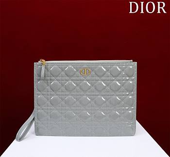 Okify Dior Caro Pouch In Gray Patent 30cm