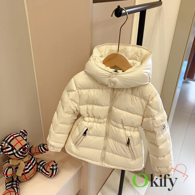 Okify Moncler White Waist Adjustable Down Jacket For Kids  - 1