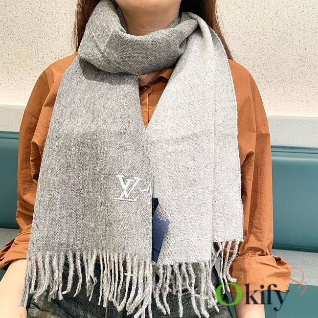 Okify Louis Vuitton Gray Cashmere Scarf 180x32cm - 1