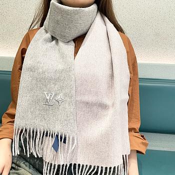 Okify Louis Vuitton Light Gray Cashmere Scarf 180x32cm