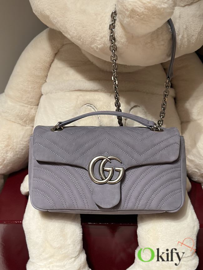 Okify Gucci Marmont Bag In Gray Suede 26x15x7cm - 1