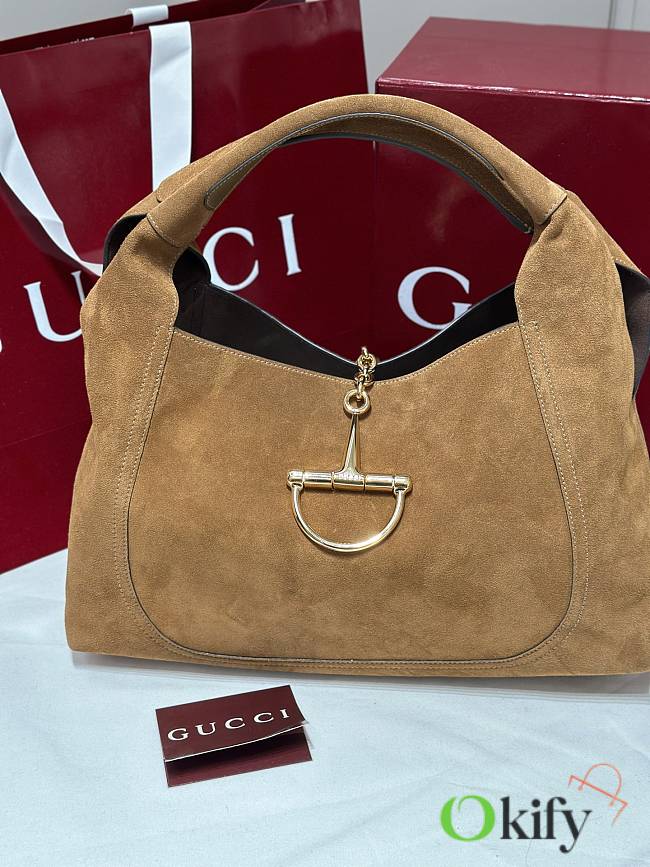 Okify Gucci Softbit Bag In Brown Suede 46x26x16cm - 1