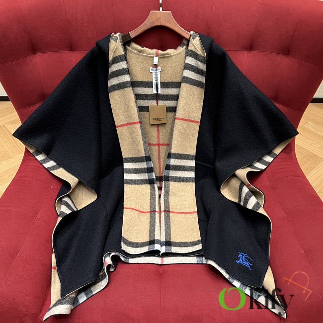 Okify Burberry Black And Beige Plaid Reversible Cashmere Scarf 176×120cm - 1